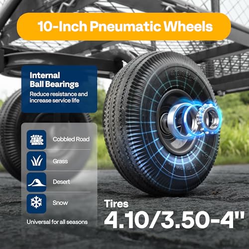 VIVOHOME Heavy Duty 880 Lbs Capacity Mesh Steel Garden Cart Folding Utility Wagon with Removable Sides and 4.10/3.50-4