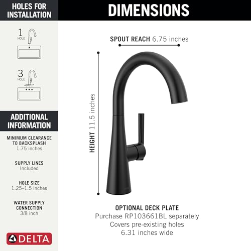 Delta Modern Oil Rubbed Bronze Single Hole Bar Sink Faucet, Single Handle Prep Sink Faucet, Venetian Bronze 14882LF-RB