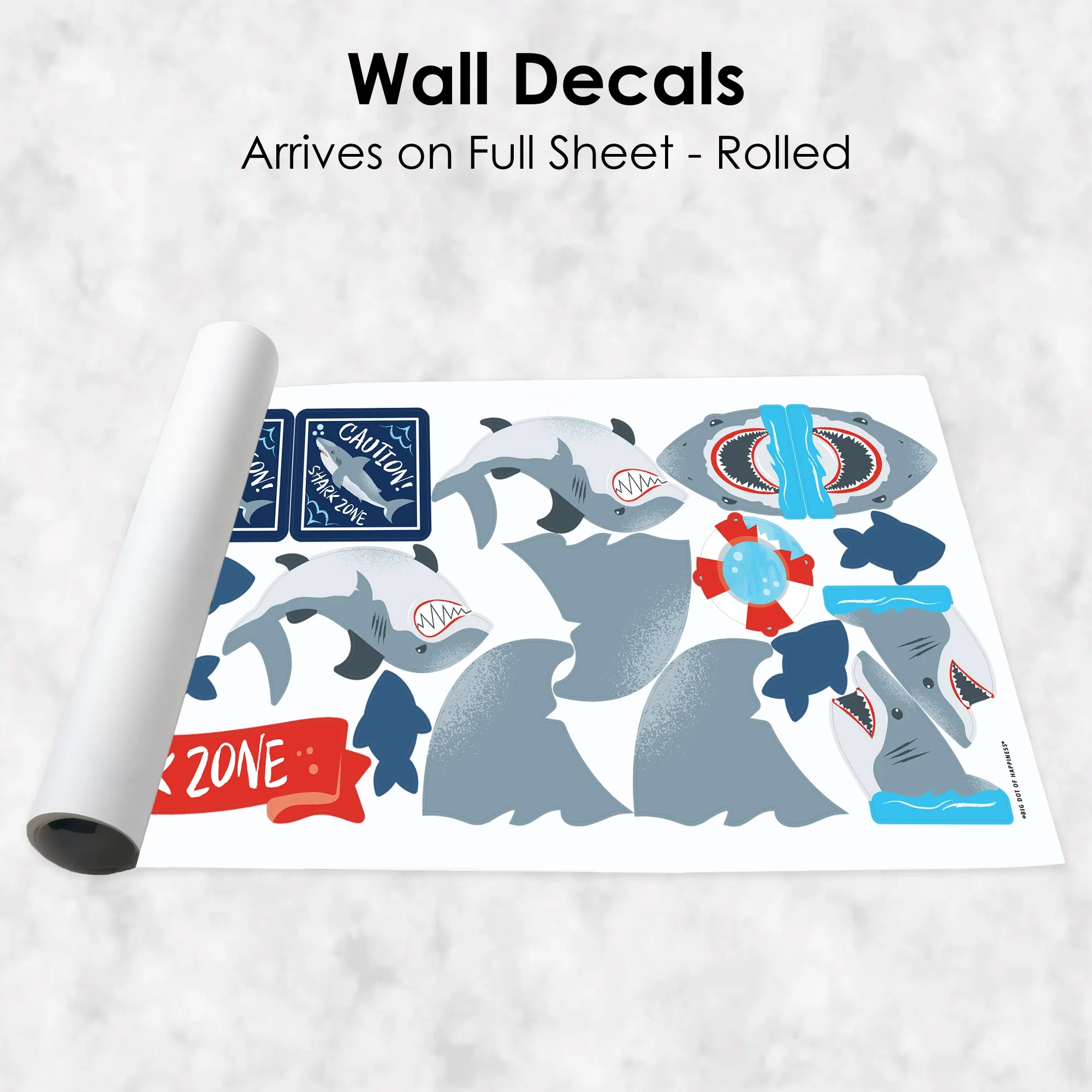 Big Dot of Happiness Shark Zone - Peel and Stick Kids Room Vinyl Wall Art Stickers - Wall Decals - Set of 20