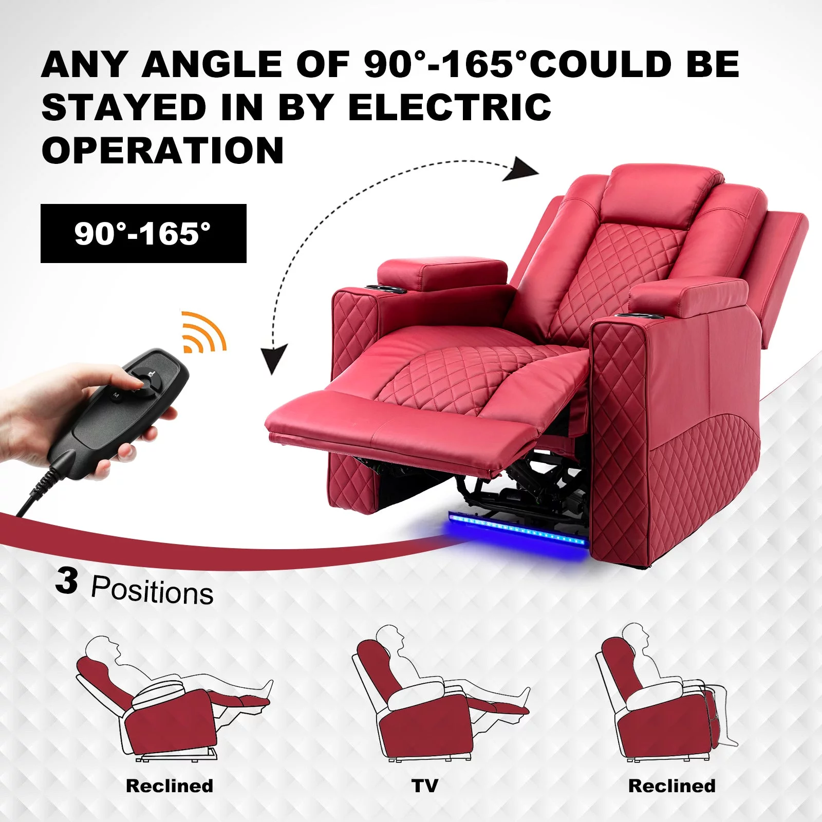 COMHOMA Massage Recliner Chair PU Leather Big Living Room Theater Sofa Chair with LED Light, Red