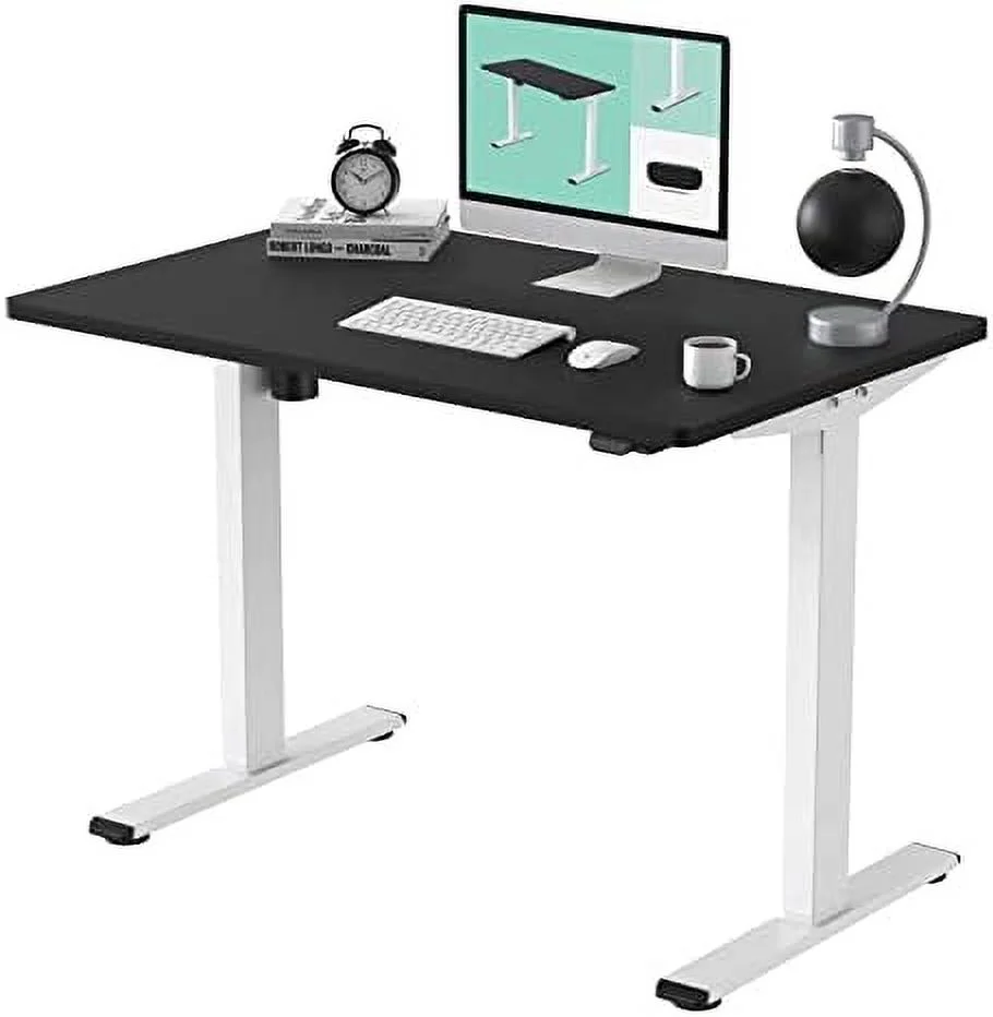 HJZBNONE Adjustable Height Desk 40 x 24 Inches Whole Piece Desktop Small Standing Desk for Small Space Electric Sit Stand Home Office Table (White Frame + White Desktop)