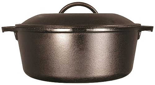 Lodge 5 Quart Cast Iron Double Dutch Oven – Pre-Seasoned – Lid Converts to 10.25