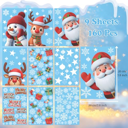 226 PCS Snowflake Window Clings, 9 Sheets White Snowflake Window Decals, Double-Sided Reusable Winter Windows Decoration Stickers for for Winter Holiday Home Office, Party Supplies, Christmas Decor