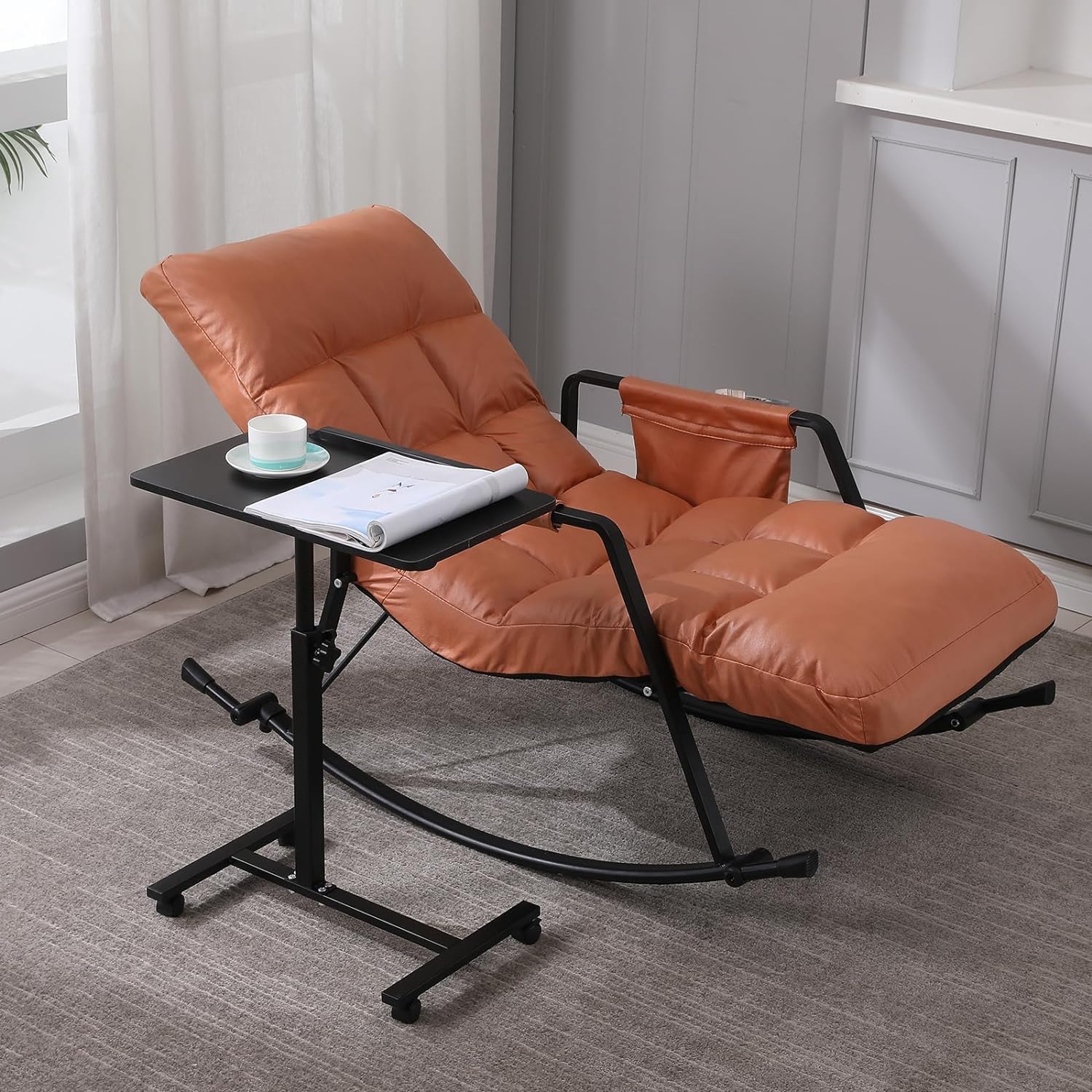 Adjustable Overbed Bedside Table with Wheels for Hospital and Home Use,Bed Desk, Laptop Tray Desk Tilting 7027(Black)