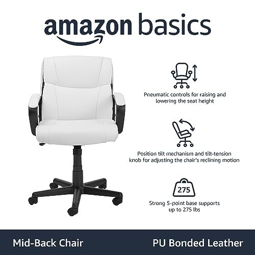 Amazon Basics Office Computer Task Desk Chair with Padded Armrests, Mid-Back, Adjustable, 360 Swivel, Rolling, 275 Pound Capacity, 24.2