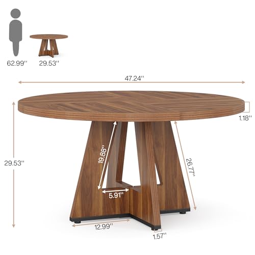 Tribesigns Farmhouse Dining Table, 47 Inch Round Dinner Table for 4, Rustic Round Dining Room Table for Home Dining Room Living Room (Wood)