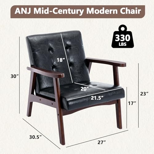 ANJ Mid Century Modern Accent Chair, Tufted Fabric Upholstery, Wood Frame, Beige