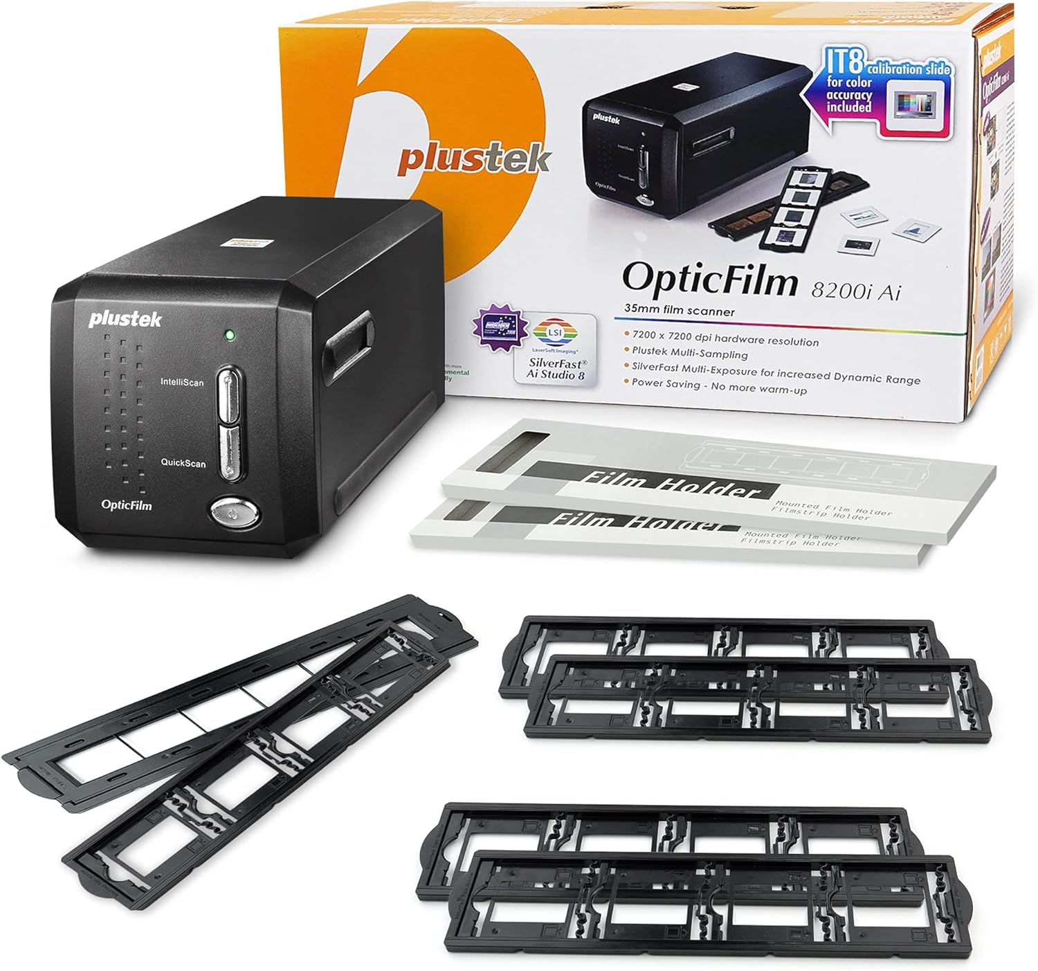 Plustek OpticFilm 8200i Ai Film & Slide Scanner Converter + 35mm Mounted Slide Holders kit x 2