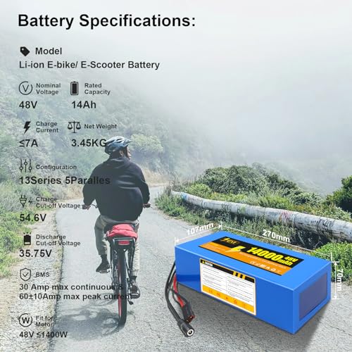 36V Ebike Battery 10Ah Lithium Battery Electric Bike Battery Replacement for 200-1000W Electric Bike Bicycle Scooter Motor with 2A Fast Charger, T-Plug, and 30A BMS (36V 10Ah with charger kit)