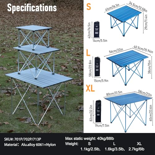 iClimb Ultralight Compact Camping Folding Table with Carry Bag (Blue - S)