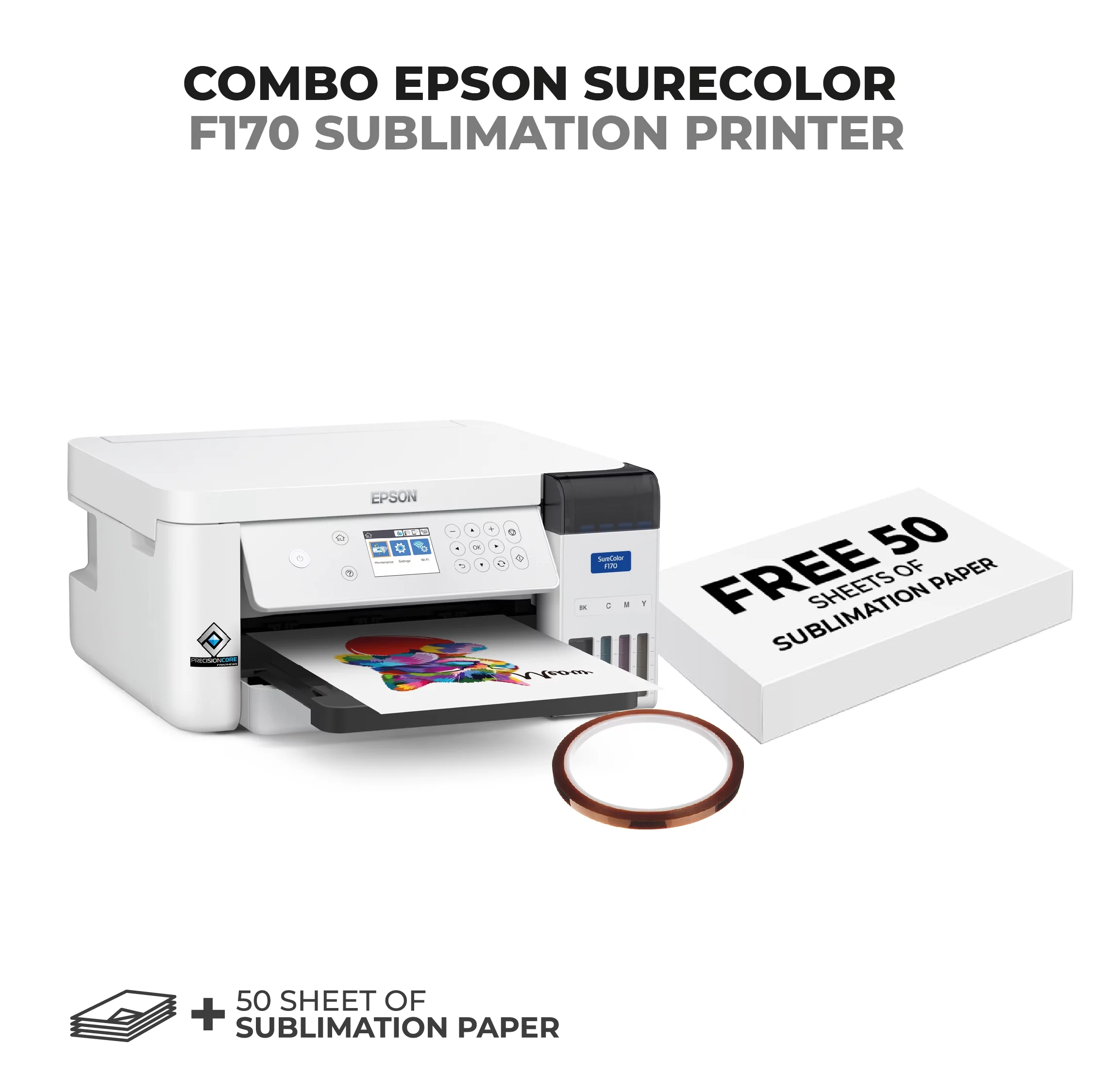 Epson Surecolor F170 Dye Sublimation Printer + 100 sheet sublimation paper + 1 thermal tape