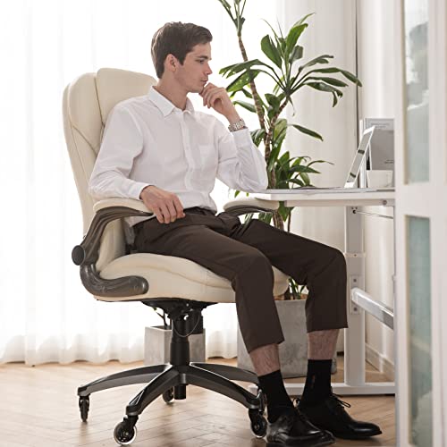 Executive Office Chair-Ergonomic Computer Desk Chair, High Back Leather Chair with Padded Flip-up Arms, Swivel Home Office Chair Upgraded Caster-Black