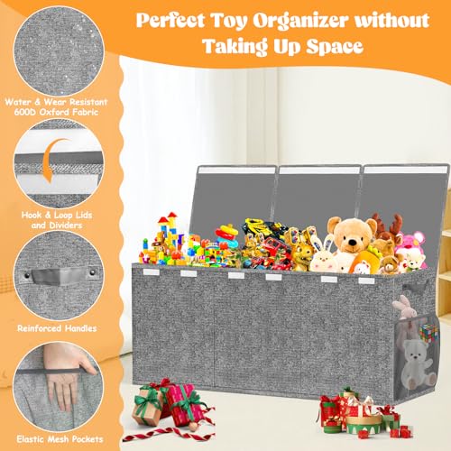 Extra Large Toy Box, Toys Chest for Toddlers with Lids, Collapsible Toy Storage Organizer, Kids Bin Boxes Storage Basket for Boys, Girls, Nursery, Living Room, Playroom, 40