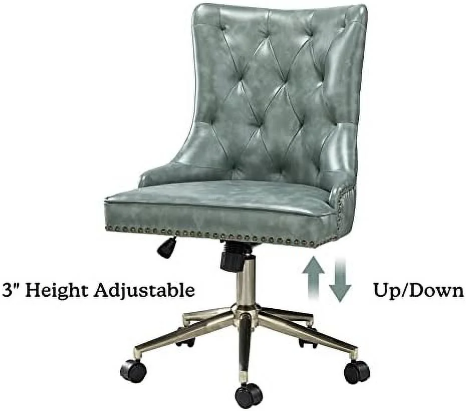 PU Leather Office Chair Armless, Home Office Leisure Chair Ergonomic -Back PU Leather Armless Chair Upholstered With 5 Rolling Casters, Height Adjustable Swivel Task Chair, SAGE