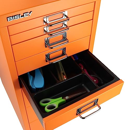 Bisley 10-Drawer Steel MultiDrawer Cabinet - Black, Chrome Pull Handles with Label Holders, Powder-Coated Steel, Removable Drawers, Fits Under Most Desks, Labels Included