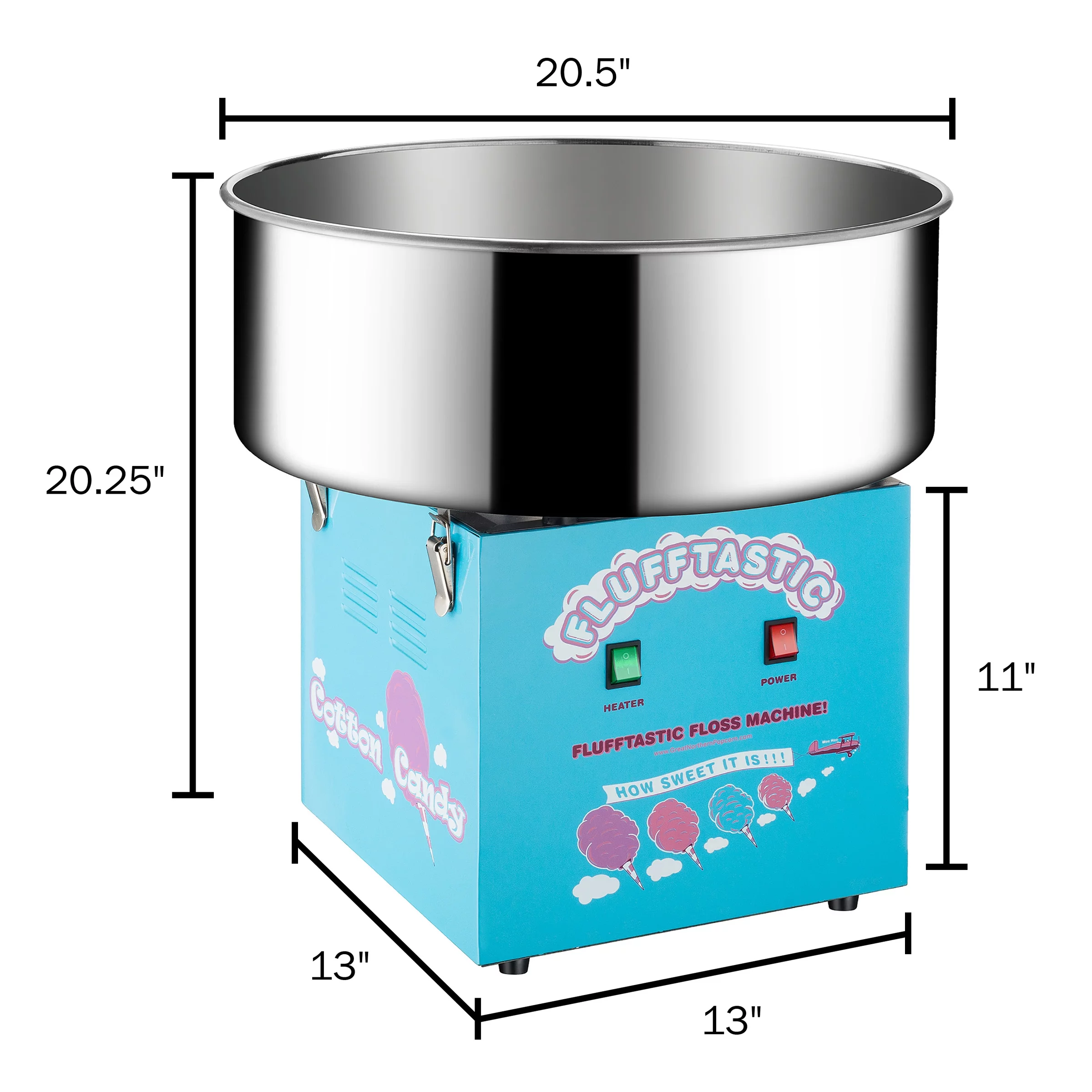 Cotton Candy Machine- Flufftastic Floss Maker- Use Sugar or Hard Candy- Stainless Steel Pan- by Great Northern Popcorn