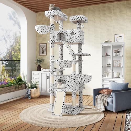 SHA CERLIN 81in Multi-Level Tall Cat Tree Tower for Indoor Kitties/Larger Cat Condo Furniture with Hammock/Cozy Pussycat Perches/Sisal Scratching Posts/Pet House/Wide Base/Dark Grey
