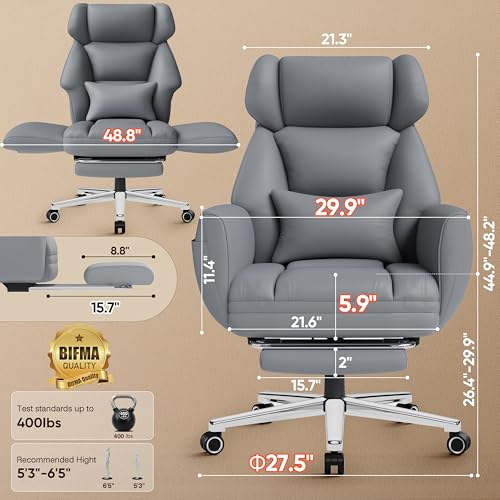 GABRYLLY Ergonomic Chair with Footrest – Wide Cross Legged Chair with Reversible Armrests, 120°Tilt, Heavy-Duty Base, Big and Tall Executive Chair Plus, Brown, GY82766
