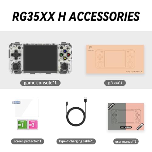 RG35XX H Retro Handheld Game Console with Linux System 3.5 inch IPS Screen and 64G TF Card Built-in 3300 mAh Battery Lasts up to 8 Hours Compatible with 5G WiFi and Bluetooth 4.2 Black