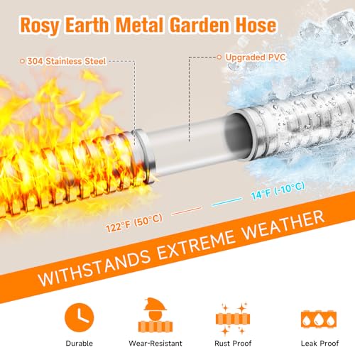 100 FT Garden Hose Expandable - 304 Stainless Steel Water Hose 100 FT - Heavy Duty Flexible Kink Free Hose, no Bite