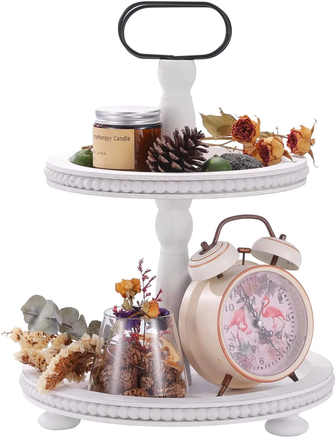 Urban Deco Wooden Decorative Tray Two Tiered Tray Round Serving Tray (White)