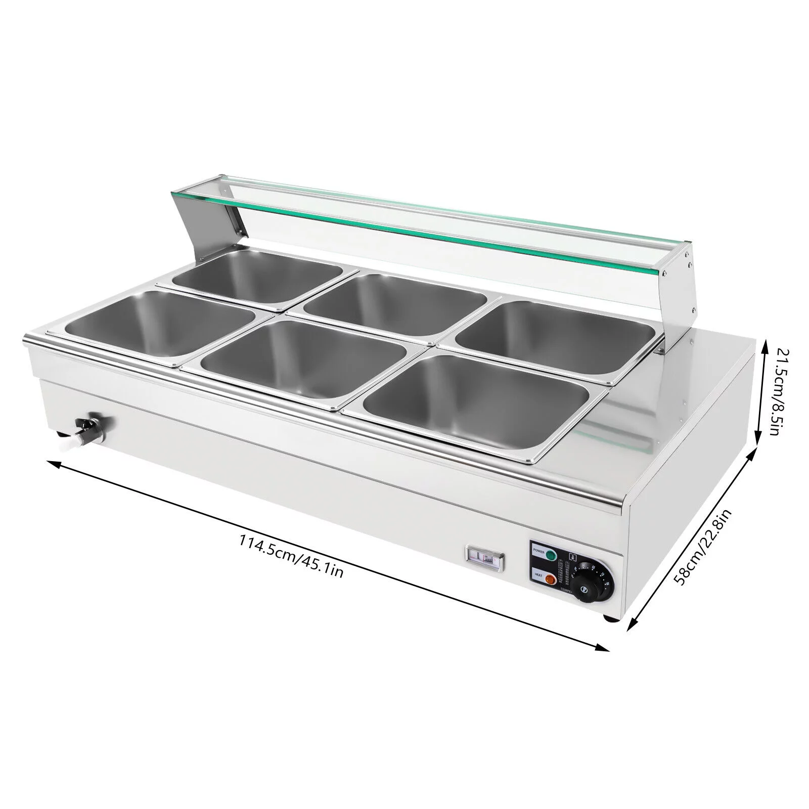Commercial Food Warmer Steam Table Buffet Server Bain Marie 6 Pans 1200W