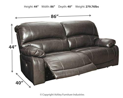Signature Design by Ashley Jesolo Modern Faux Leather Manual Pull Tab Double Reclining Sofa, Dark Brown