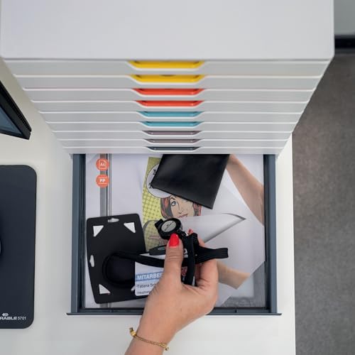 Durable Varicolor 5 Drawer Unit - White Desktop Drawer Set with 5 Color Coded Draws - Letter to Folio Size Files - Perfect for Storing Documents and Paper Work