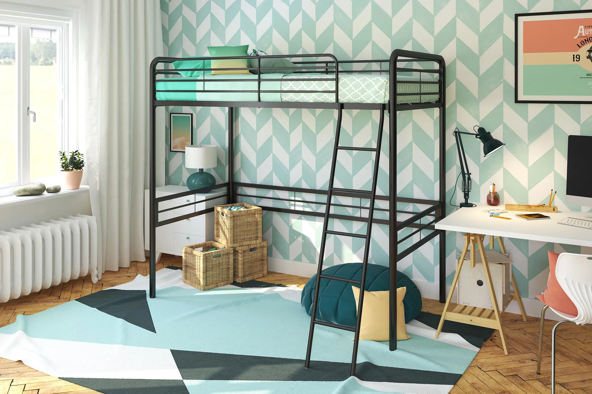 DHP Tommy Twin Metal Loft Bed, Black