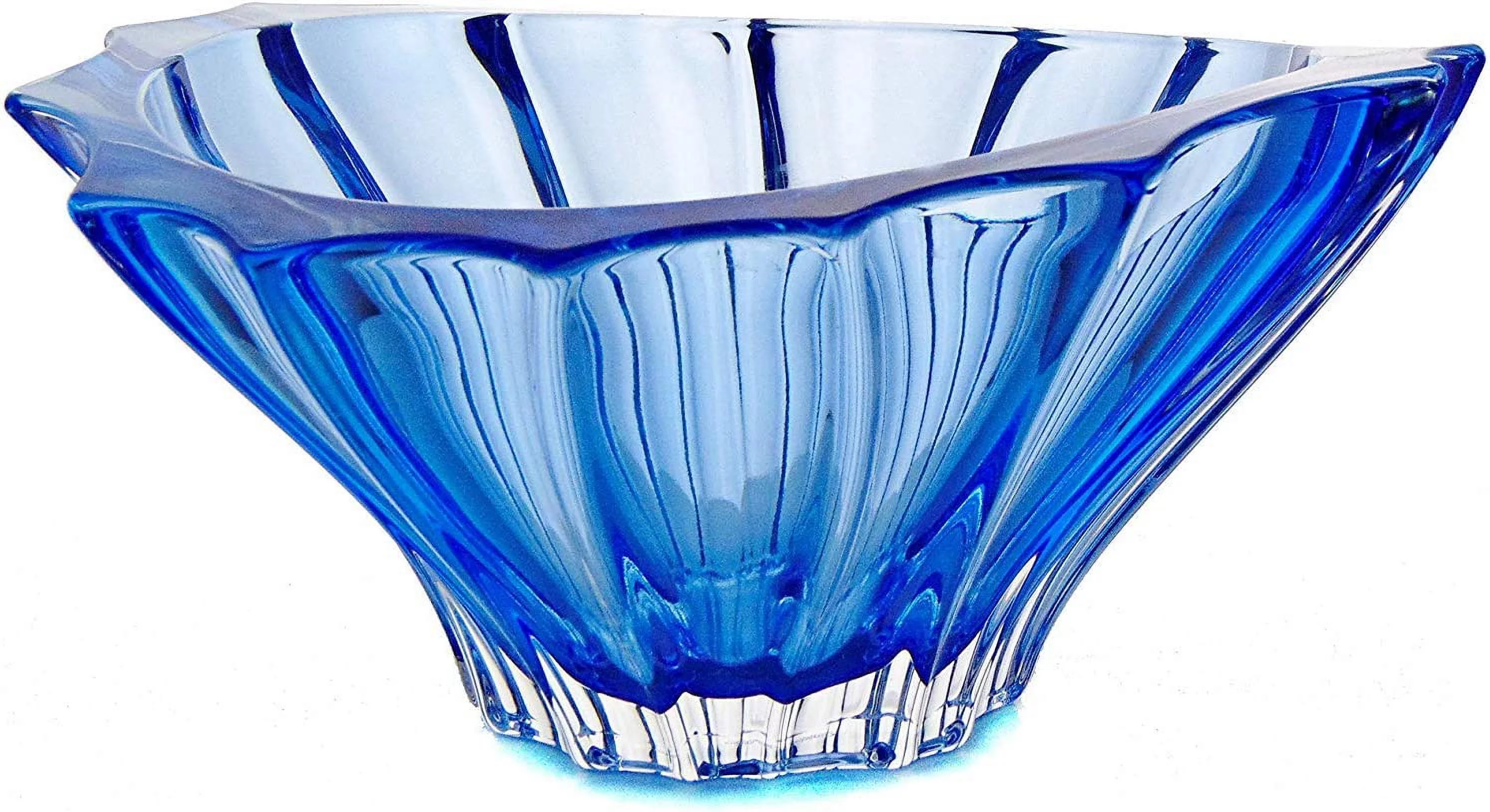 Bohemian Crystal Glass Bowl-Vase 8''-Dia Blue Vintage European Design ''Plantica'' Centerpiece Fruits Desserts Home Decor Birthday Wedding Housewarming Anniversary