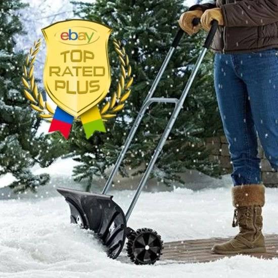 Super Heavy Duty Rolling Snow Shovel Removal Pusher Cart Wheels Push