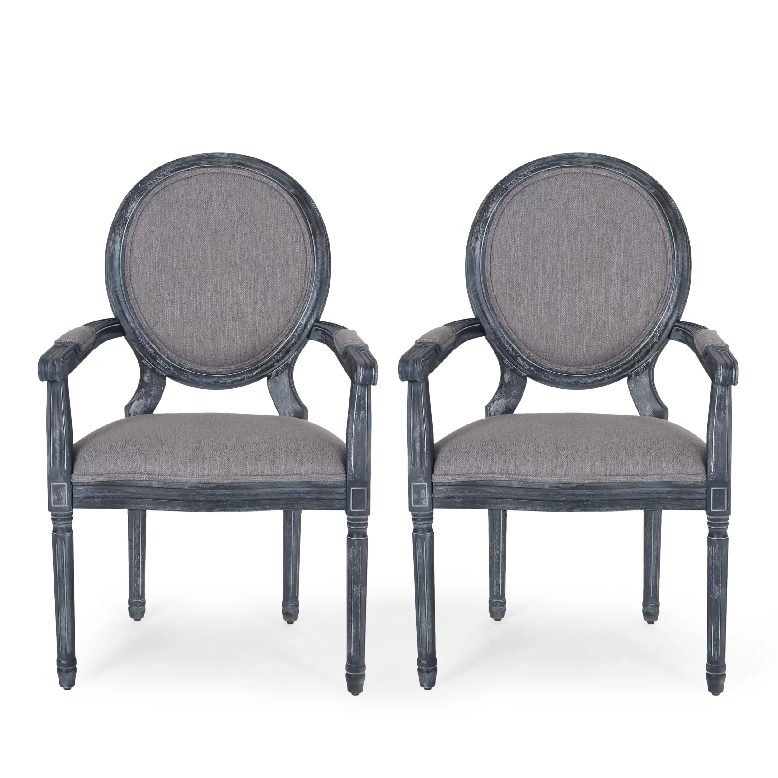 GDF Studio Aisenbrey French Country Fabric Upholstered Wood Dining Chairs, Set of 2, Gray