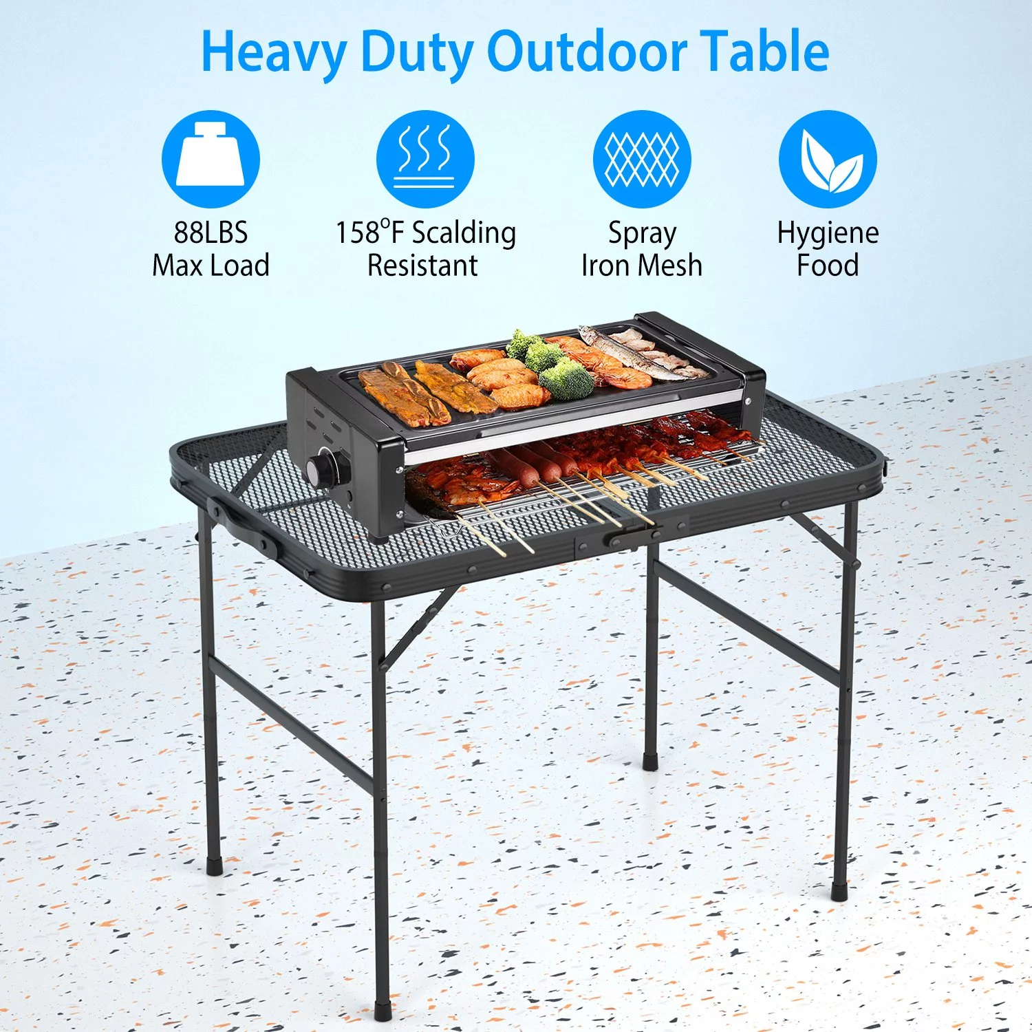 Grill Table for Outside, iMounTEK Folding Camping Table with Mesh Desktop, 3ft(L) x 2ft(W) Height Adjustable Camping Table, Portable Metal Folding Outdoor Grill Table for Camping Cooking BBQ