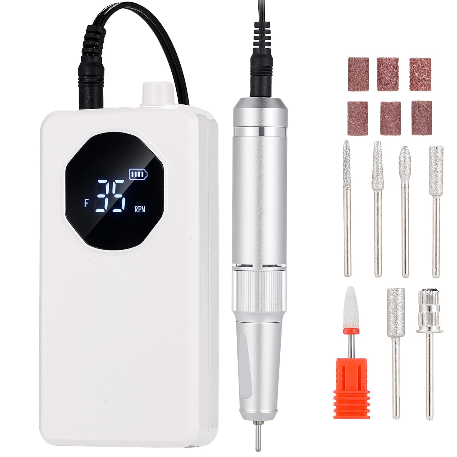 Professional Electric Nail Drill Machine, Portable Rechargeable 35000RPM Nail Files Electric for Acrylic Nails, Manicure Pedicure Polishing Shape Tools for Home Use and Salon