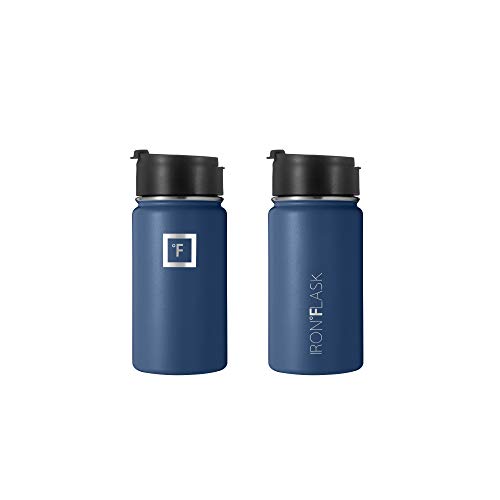 IRON °FLASK Camping & Hiking Hydration Flask with 3 Lids - Stainless Steel, Double Walled & Vacuum Insulated Water Bottle - Leak Proof & BPA Free (Midnight Black, Straw - 40 oz)