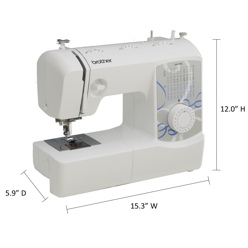 Brother XM3700 Machine, 37 Built-in Stitches, 5 Included Sewing Feet, 17.5 x 7.6 x 14.25 inches, White