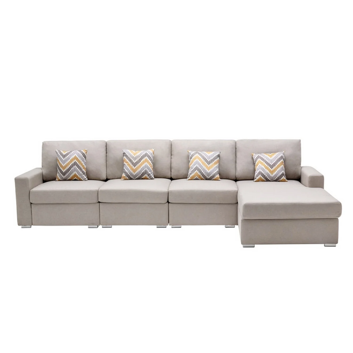 Lini 4 Piece L Shape Sectional Sofa with Reversible Chaise - Beige Linen