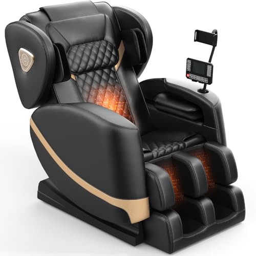 2025 Massage Chair Full Body, Zero Gravity Massage Chair with 10 Fix Rollers, Heating, Foot Massage, Auto Modes, Bluetooth Speaker, Touch Screen Controller (Black & Brown)