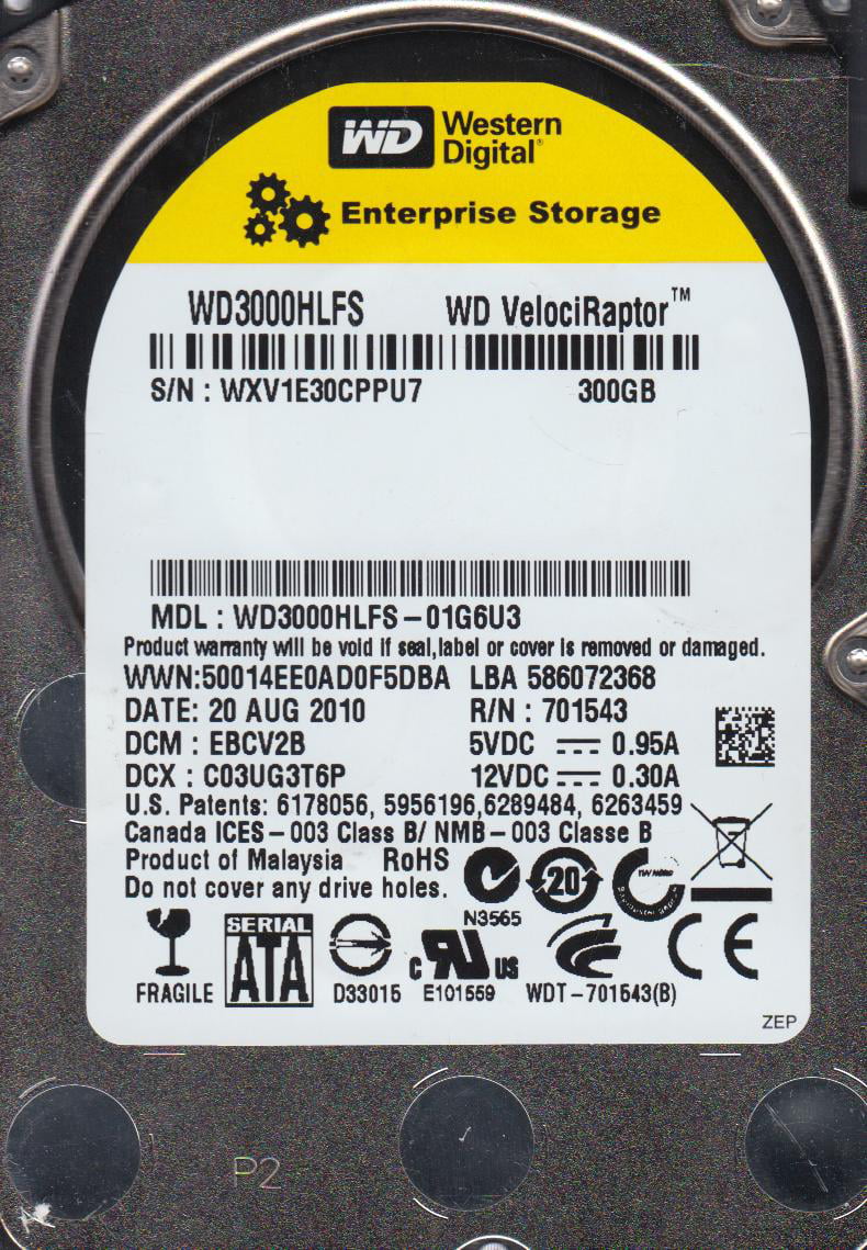 WD3000HLFS-01G6U3, DCM EBCV2B, Western Digital 300GB SATA 2.5 Hard Drive