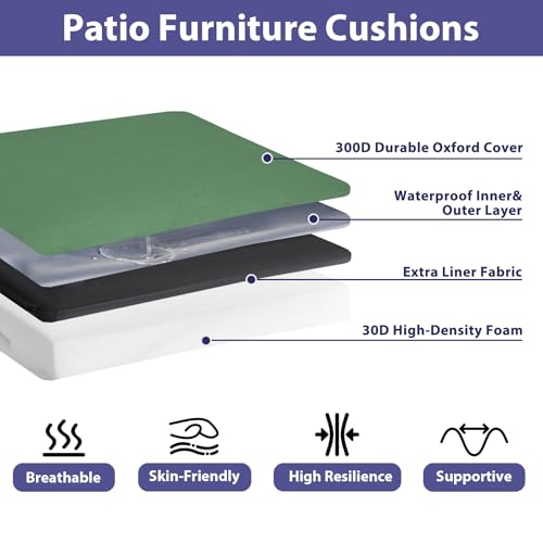 Outdoor Chair Cushions Set of 4, Waterproof Outdoor Seat Cushions for Patio Furniture, Patio Chair Cushion with Handle and Ties, Square Out Door Chair Pads,19