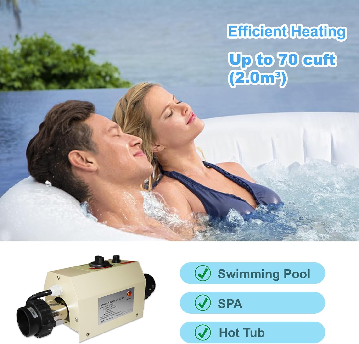 Pool Heater-3KW 220V Upgrade Thermostat Electric Swimming Pool Heater,Digital Touch Display Energy Efficient Pool Water Heater for Spas, Bathtubs and Above Ground in-Ground Pools.