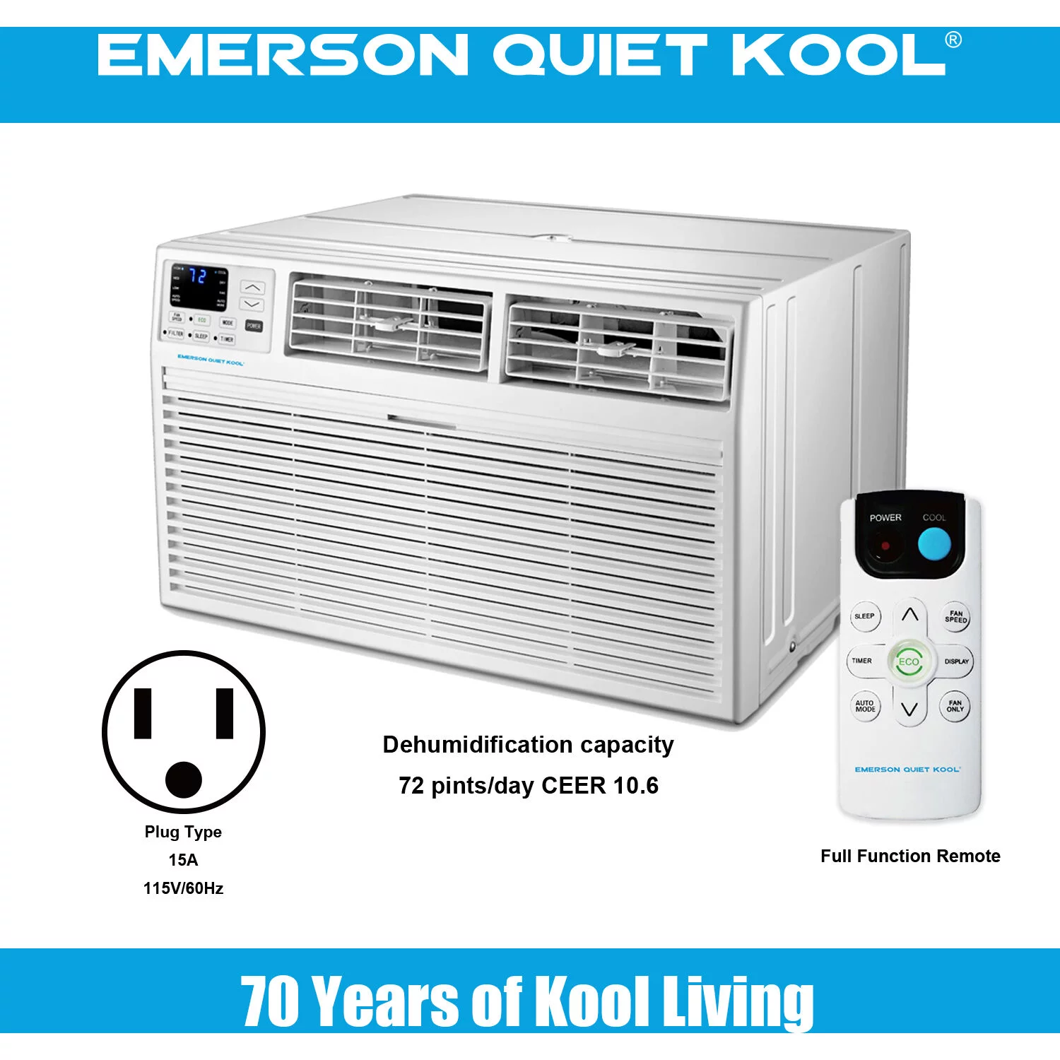 Emerson Quiet Kool 12,000 BTU 115-Volt Through-the-Wall Air Conditioner with Remote, White