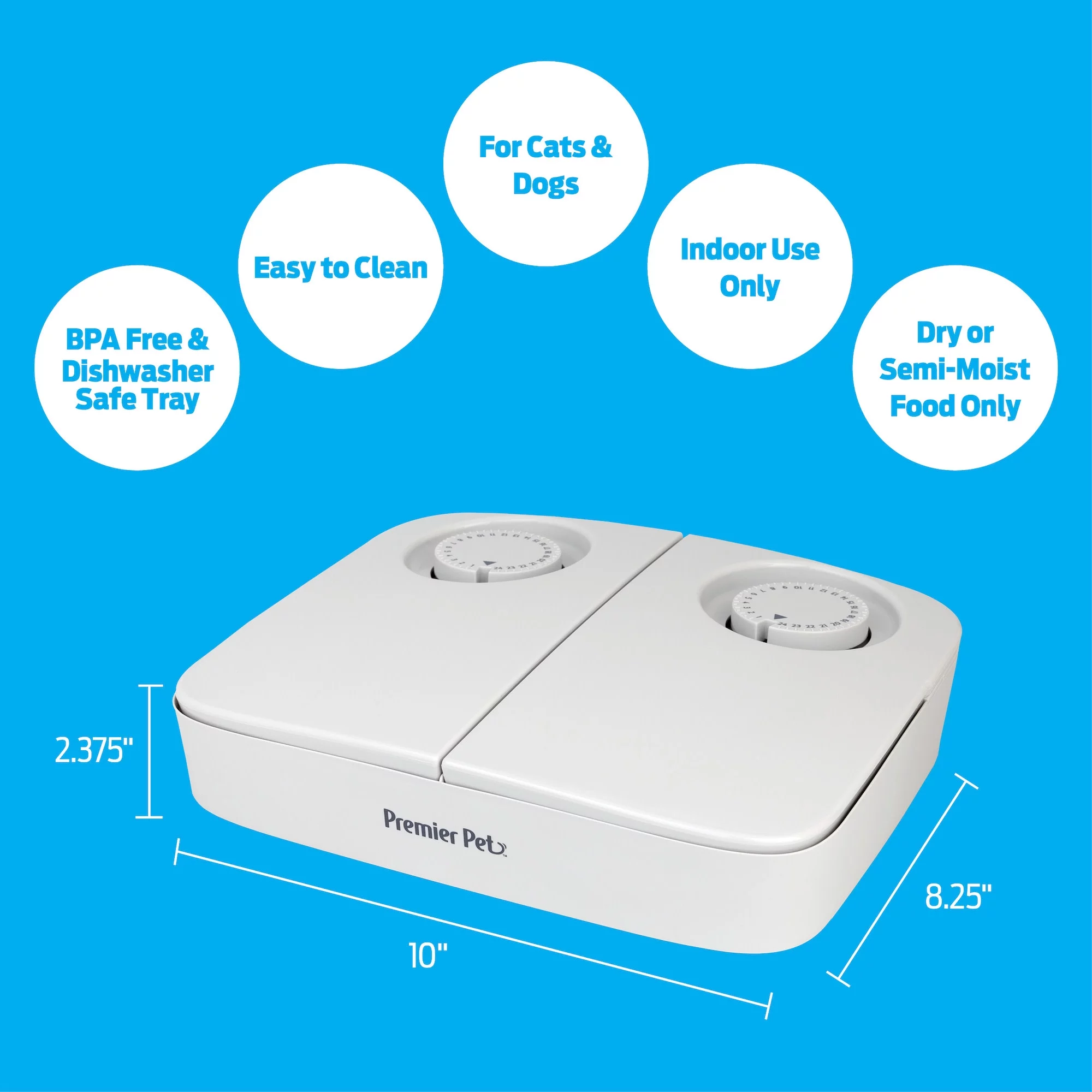 Premier Pet Automatic Timer Pet Feeder - Feeder that Dispenses Dog and Cat Dry Food