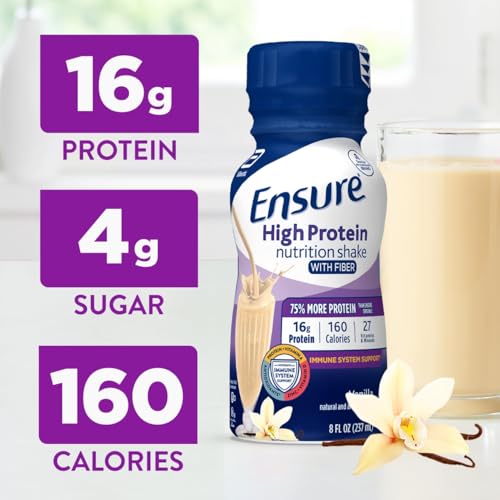 Ensure High Protein Vanilla Nutrition Shake with Fiber, Ready to Drink, 16g Protein and 27 Vitamins and Minerals, 8 fl oz, 24 Pack