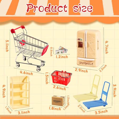 246 Pcs Mini Shopping Cart Refrigerator with Mini Food Set Mini Fridge Courier Box Metal Supermarket Shopping Cart Basket Miniature Food Drink Bottle for Miniature Kitchen Accessories Decorations