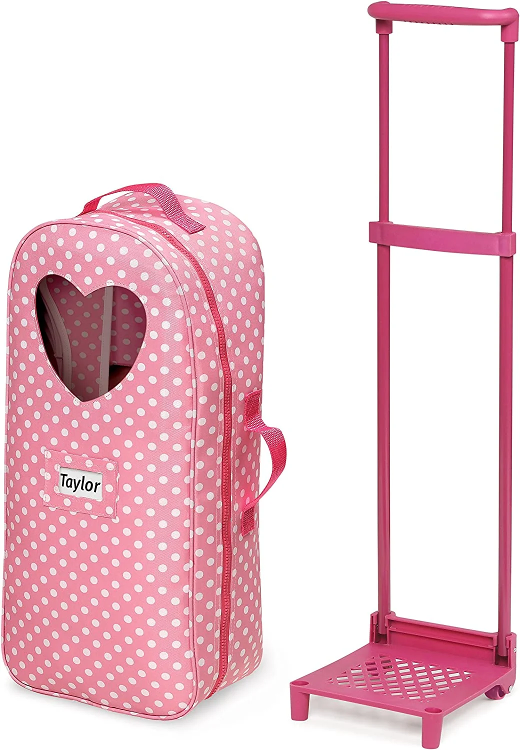 Badger Basket 3-in-1 Trolley Doll Carrier with Rocking Bed and Bedding - Pink/Polka Dot-Material:100% Polyester Fabric