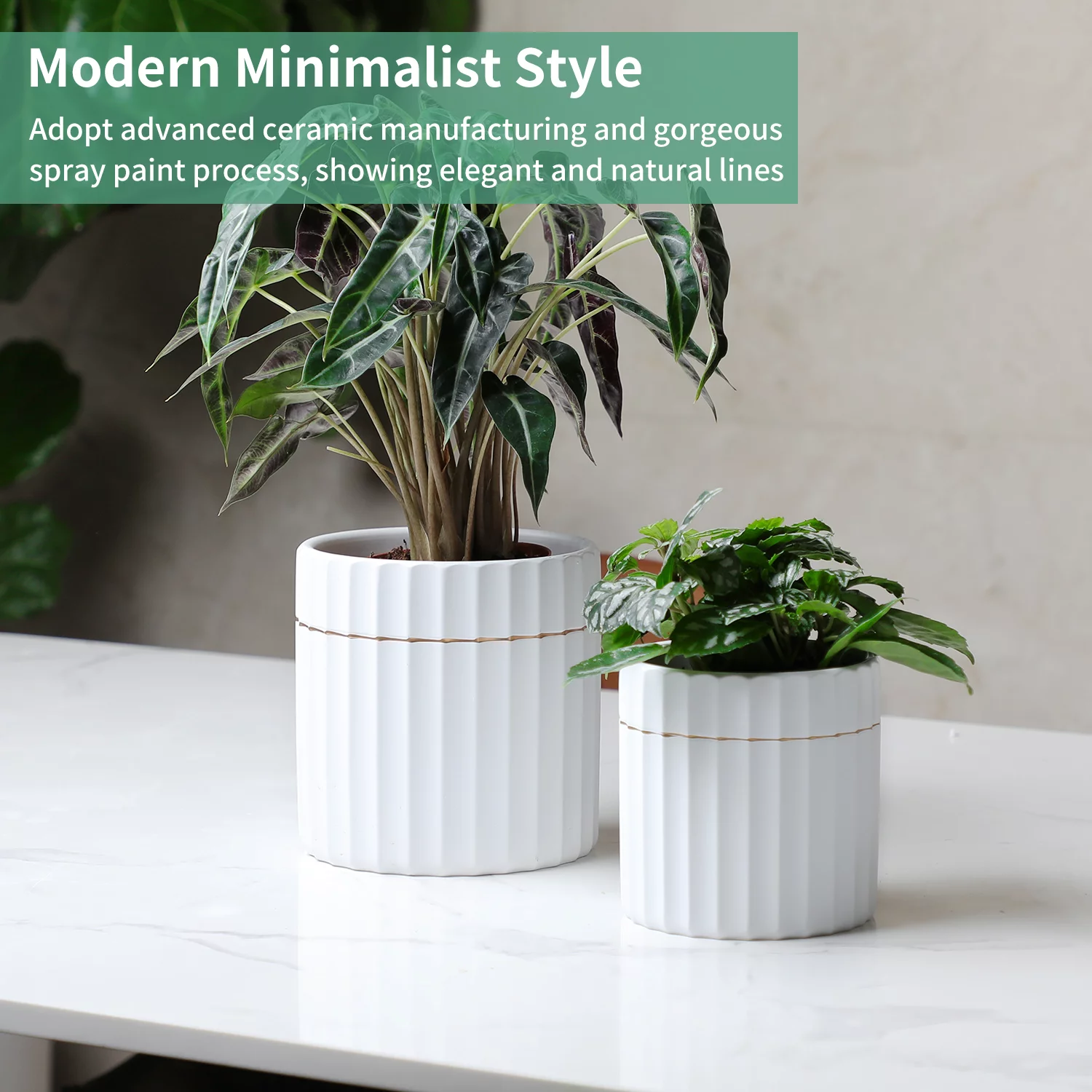 Mozing 2 Pack Ceramic Plant Pots Indoor - Set 4.8 + 6 inch Planter Pot with Drainage Hole (White)