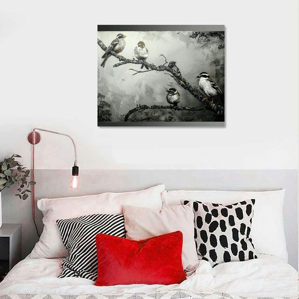 BCIIG Bird Canvas Wall Art Black and White Birds Picture Bird on Tree Prints Painting unFramed Gallery Wrapped 20