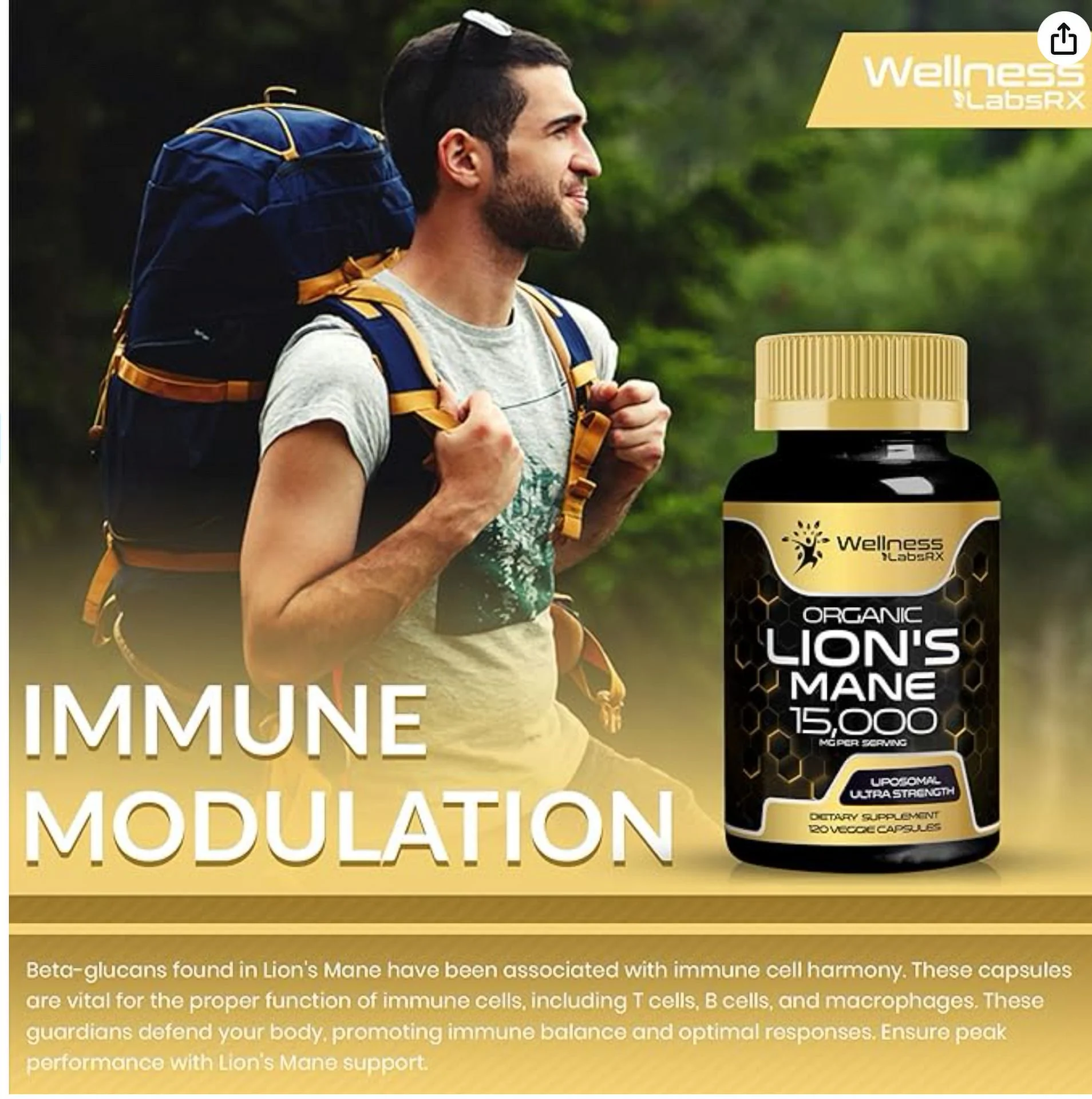 Lions Mane Supplement Mushroom Supplement, Brain Suppleme 120 Capsule