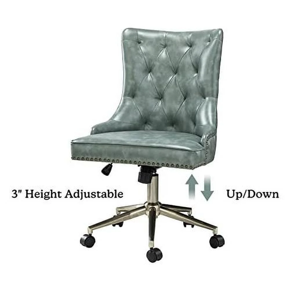 PU Leather Office Chair Armless, Home Office Leisure Chair Ergonomic -Back PU Leather Armless Chair Upholstered With 5 Rolling Casters, Height Adjustable Swivel Task Chair, SAGE